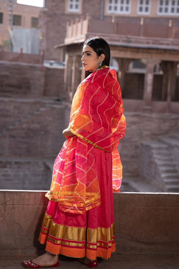 <img> Rani Pink Cotton Silk Anarkali Set