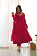Rani Pink Georgette Leheriya Printed Anarkali Set