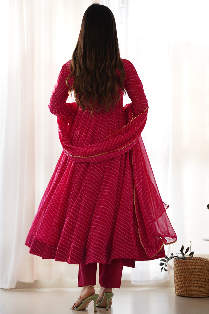 Rani Pink Georgette Leheriya Printed Anarkali Set