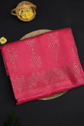 Raspberry Pink Foil Printed Organza Saree