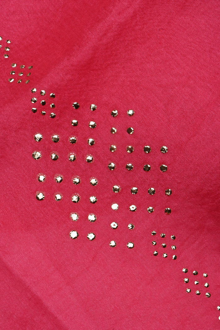 Raspberry Pink Foil Printed Organza Saree