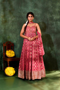 Raspberry Pink Georgette Bandhani Anarkali Set