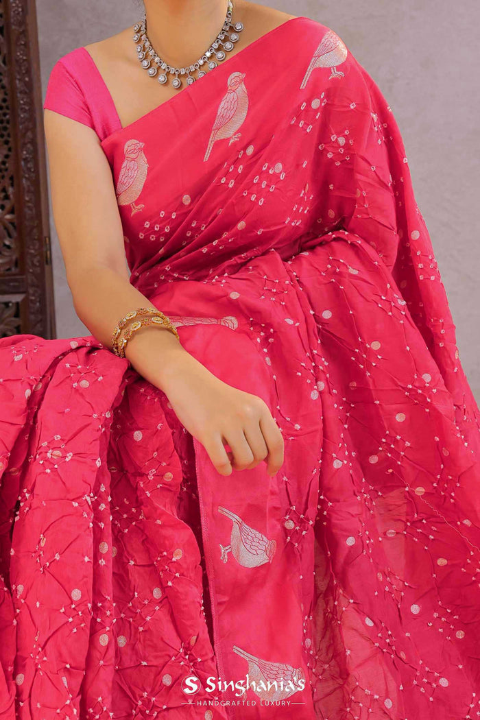<img> Raspberry Pink Silk Bandhani Saree
