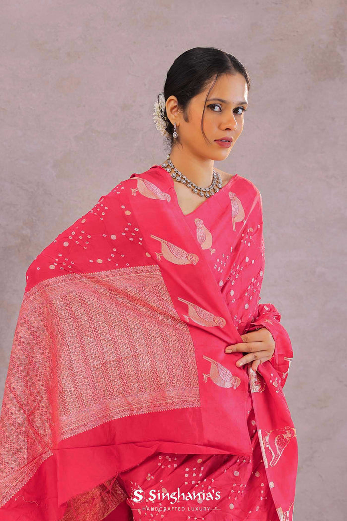 <img> Raspberry Pink Silk Bandhani Saree