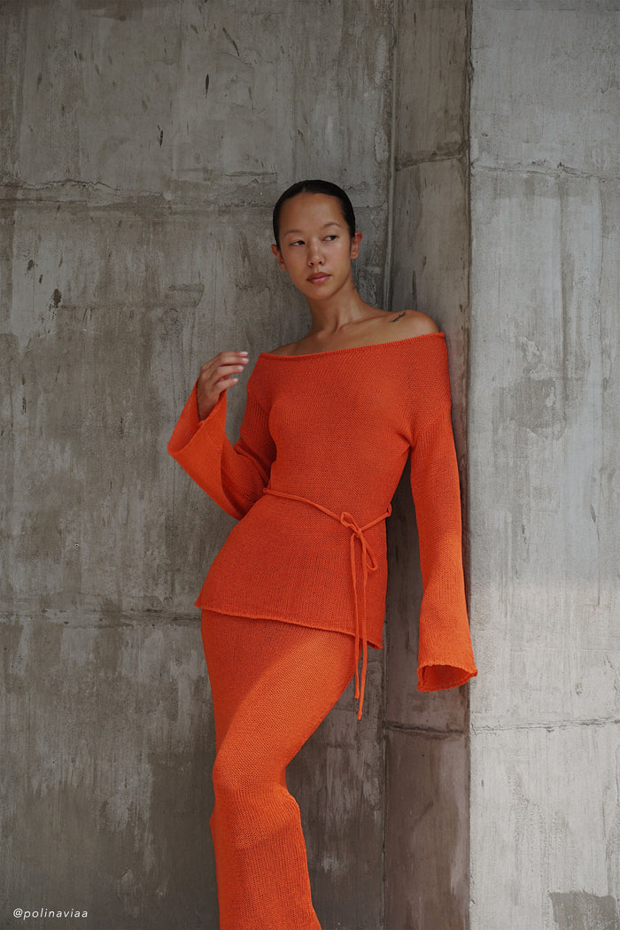Reagan Off Shoulder Knit Top - Orange