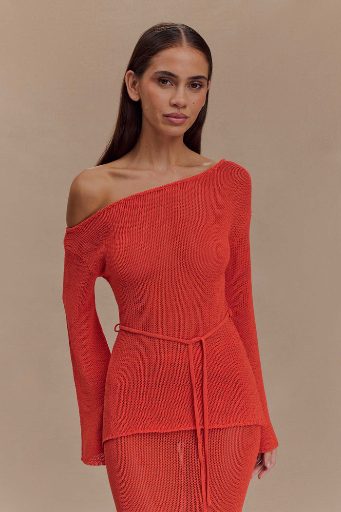 Reagan Off Shoulder Knit Top - Orange