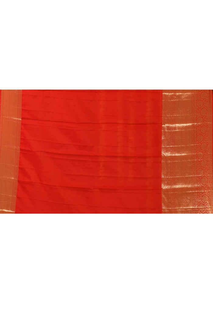 Red And Beige Checked Kanjivaram Silk Saree