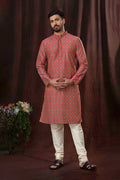 Red Art Silk Digital Printed Kurta Set