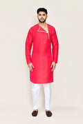 Red Art Silk Plain Kurta Set