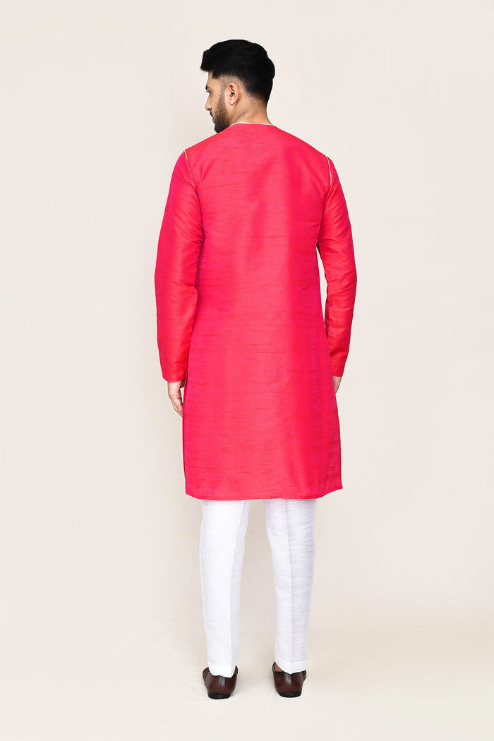 Red Art Silk Plain Kurta Set