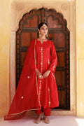 Red Chanderi Kurta Set With Embroidery