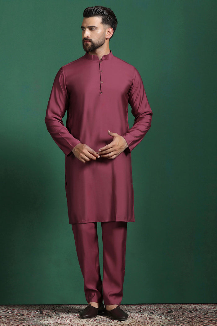 Red Cotton Blend Kurta Set With Floral Printed Nehru Jacket