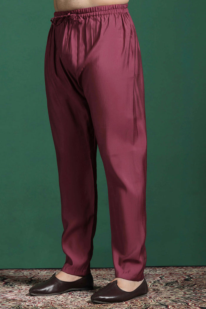 Red Cotton Blend Kurta Set With Floral Printed Nehru Jacket