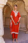 Red Crepe Kaftan Set