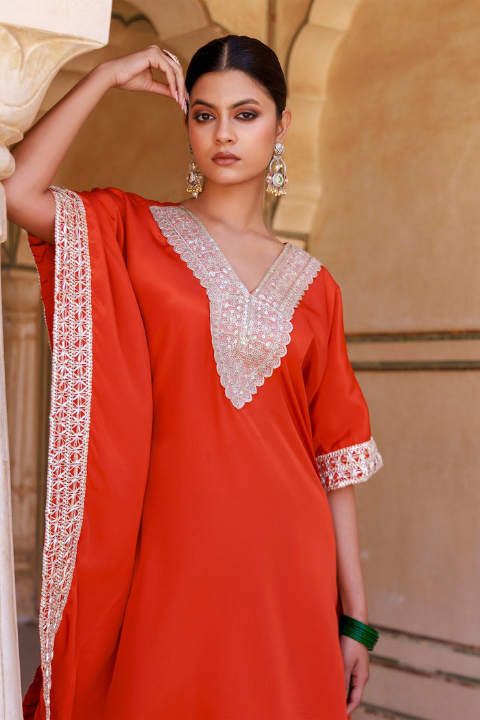 Red Crepe Kaftan Set