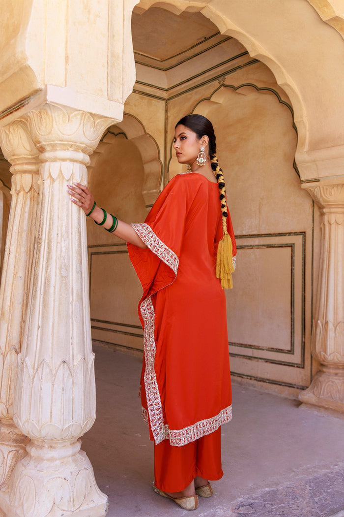 Red Crepe Kaftan Set