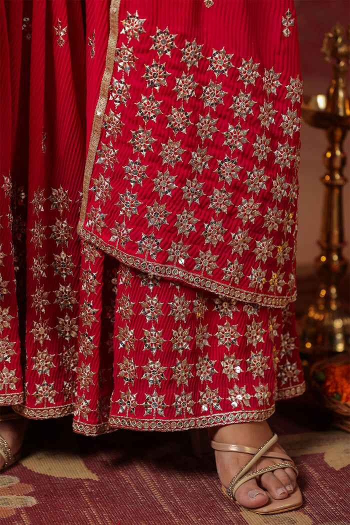 Red Georgette Embroidered Indo-Western Choli Set