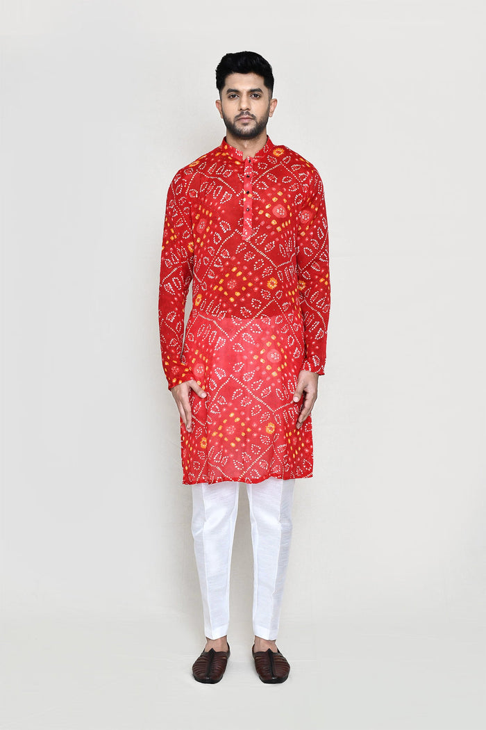 Red Georgette Kurta Set With Chundari Print