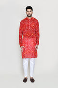 Red Georgette Kurta Set With Chundari Print