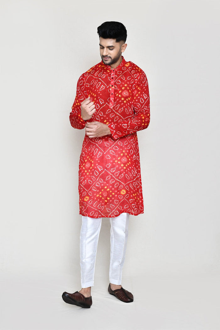 Red Georgette Kurta Set With Chundari Print