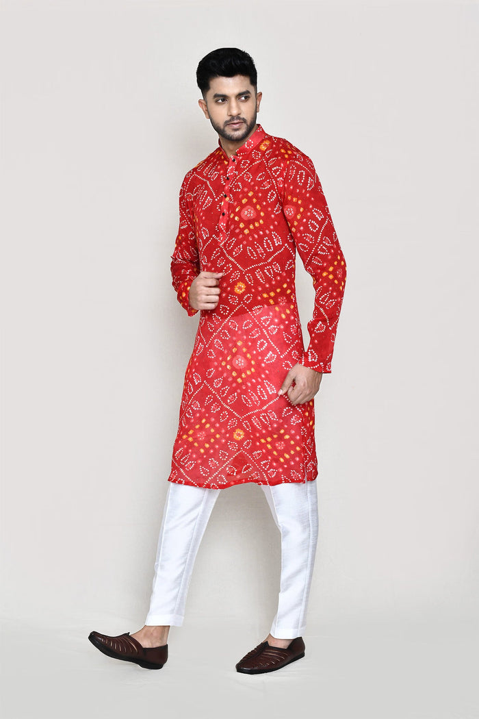 Red Georgette Kurta Set With Chundari Print