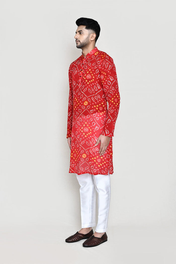 Red Georgette Kurta Set With Chundari Print