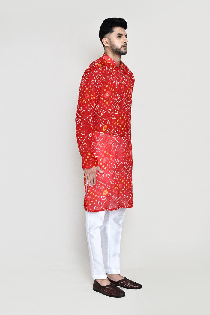 Red Georgette Kurta Set With Chundari Print