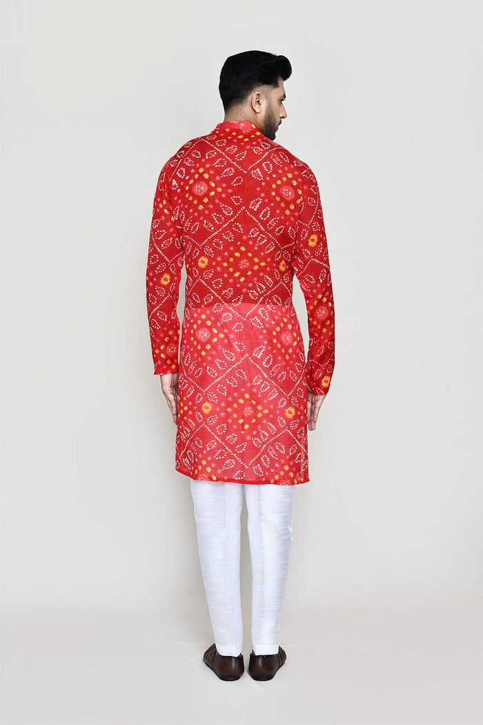 Red Georgette Kurta Set With Chundari Print