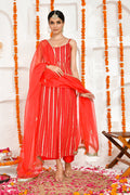 Red Georgette Lurex Kurta Set