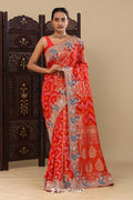 Red Georgette Saree With Bandhani Design