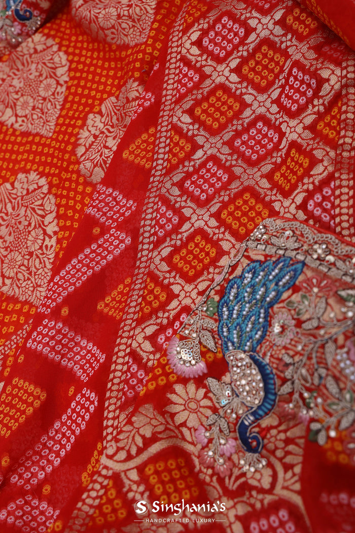 Red Georgette Saree With Bandhani Design