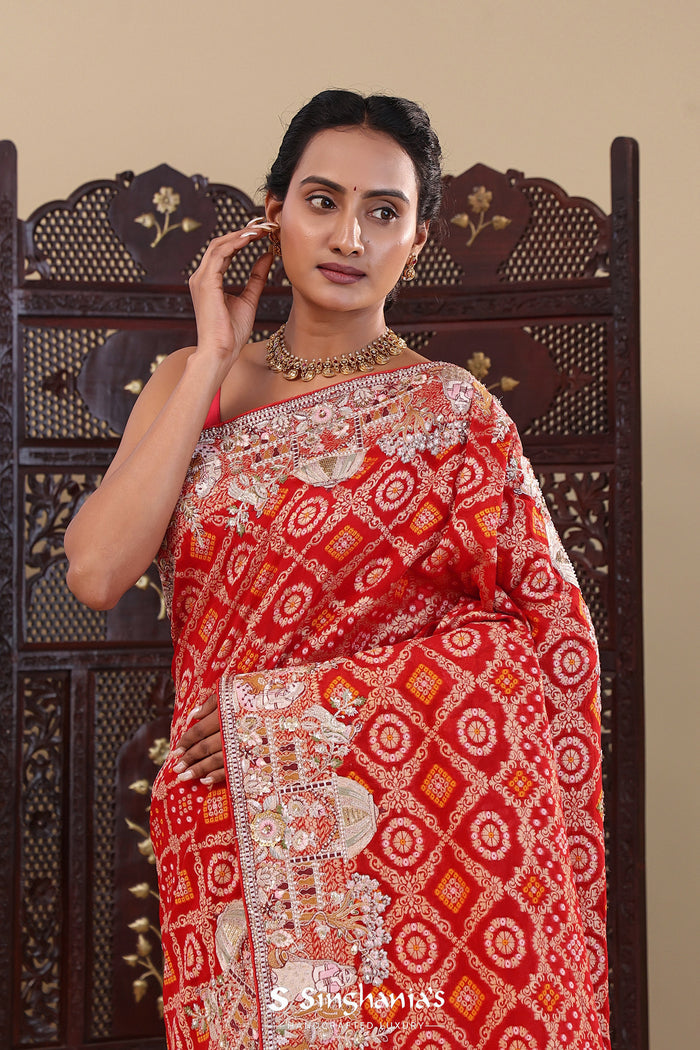 Red Georgette Saree With Designer Border