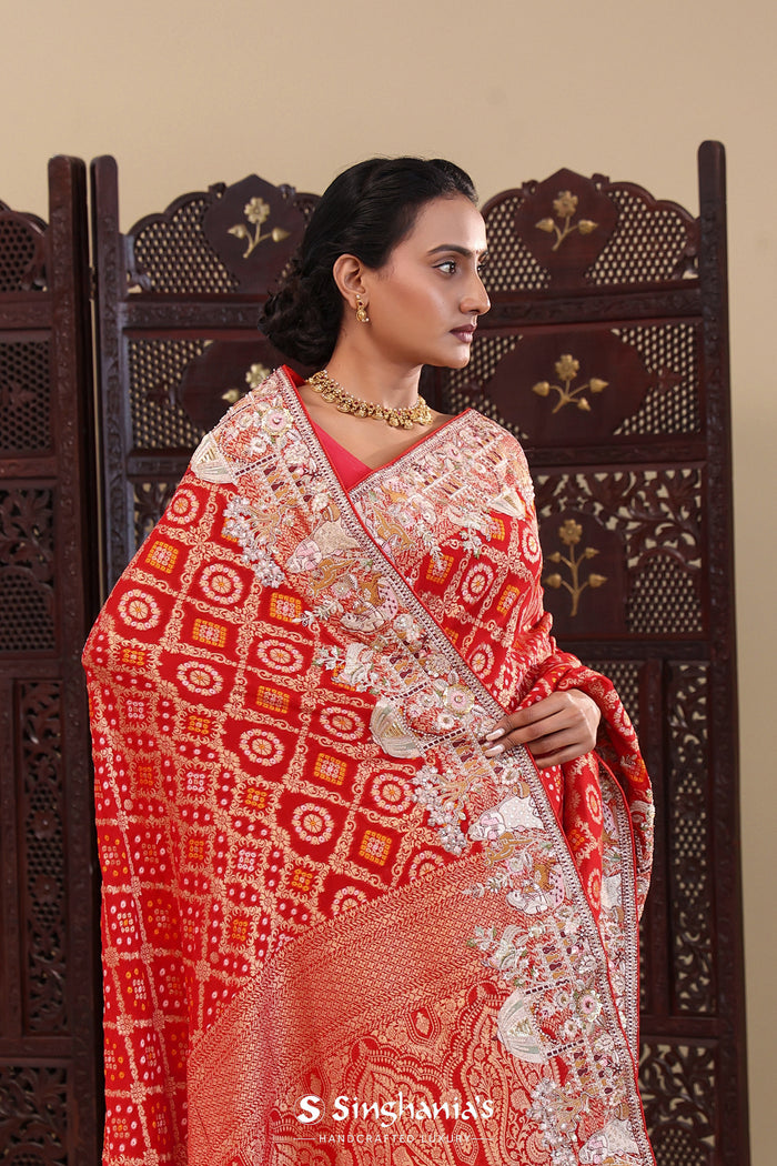 Red Georgette Saree With Designer Border