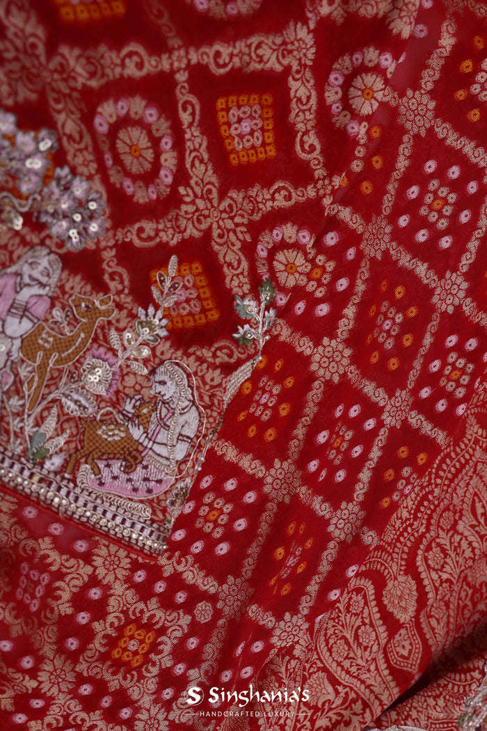 Red Georgette Saree With Designer Border