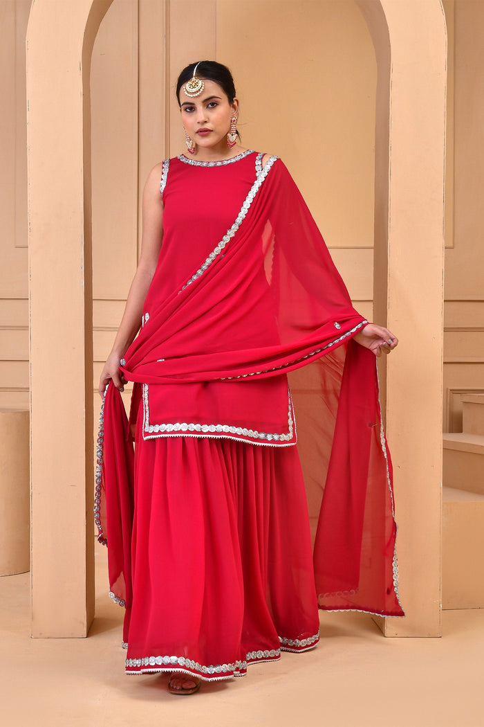 Red Georgette Sharara Set