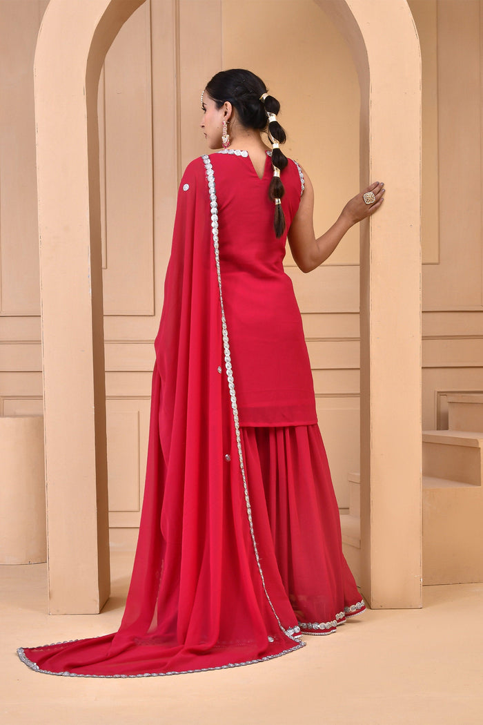 Red Georgette Sharara Set