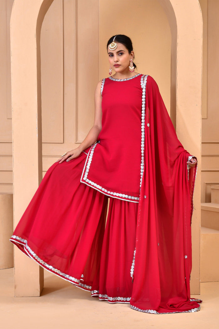 Red Georgette Sharara Set