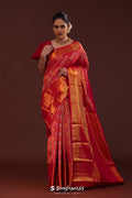 Red Kanjivaram Silk Saree With Geometrical Design