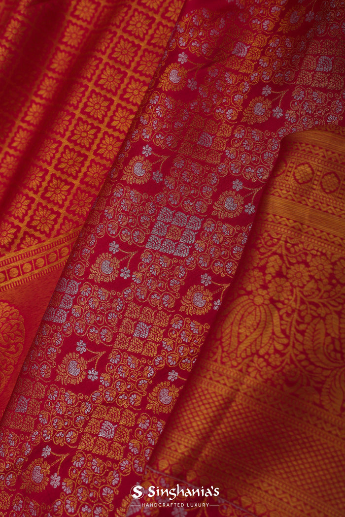 Red Kanjivaram Silk Saree With Geometrical Design