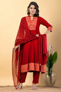 Red Rayon Anarkali Set