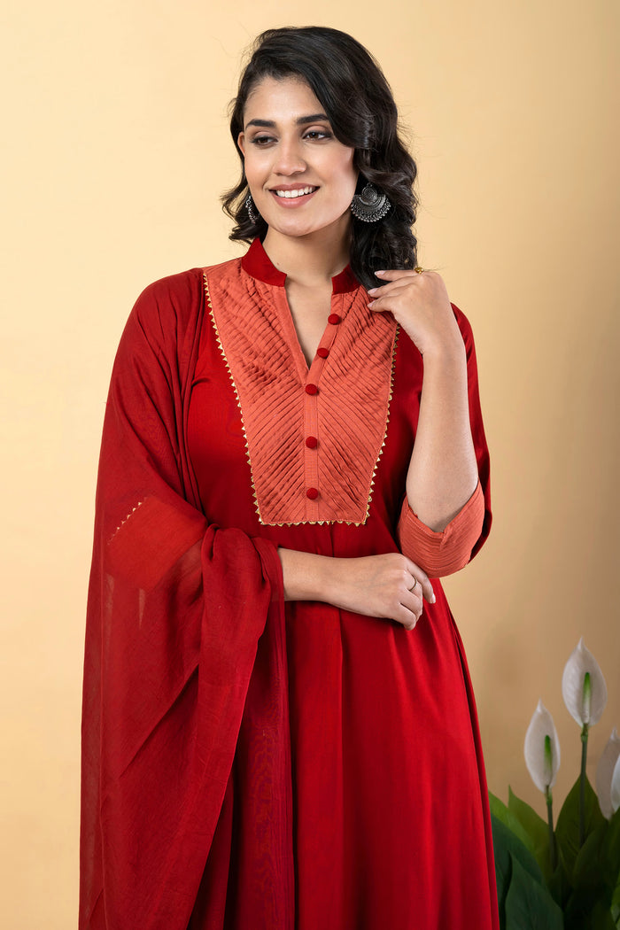 Red Rayon Anarkali Set