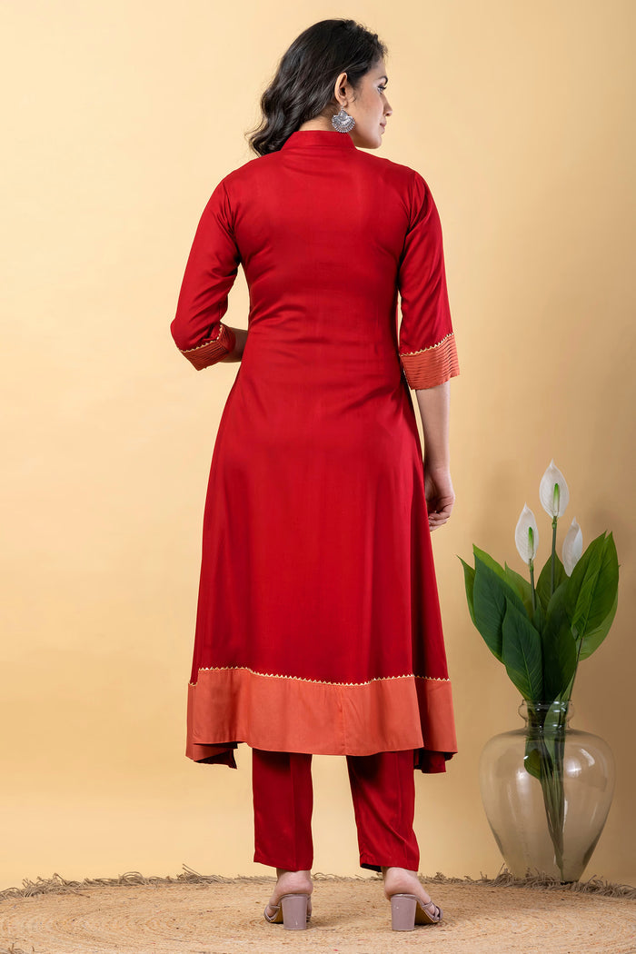 Red Rayon Anarkali Set