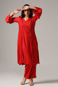 Red Rayon Kurti With Pants