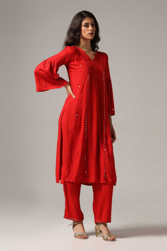 Red Rayon Kurti With Pants