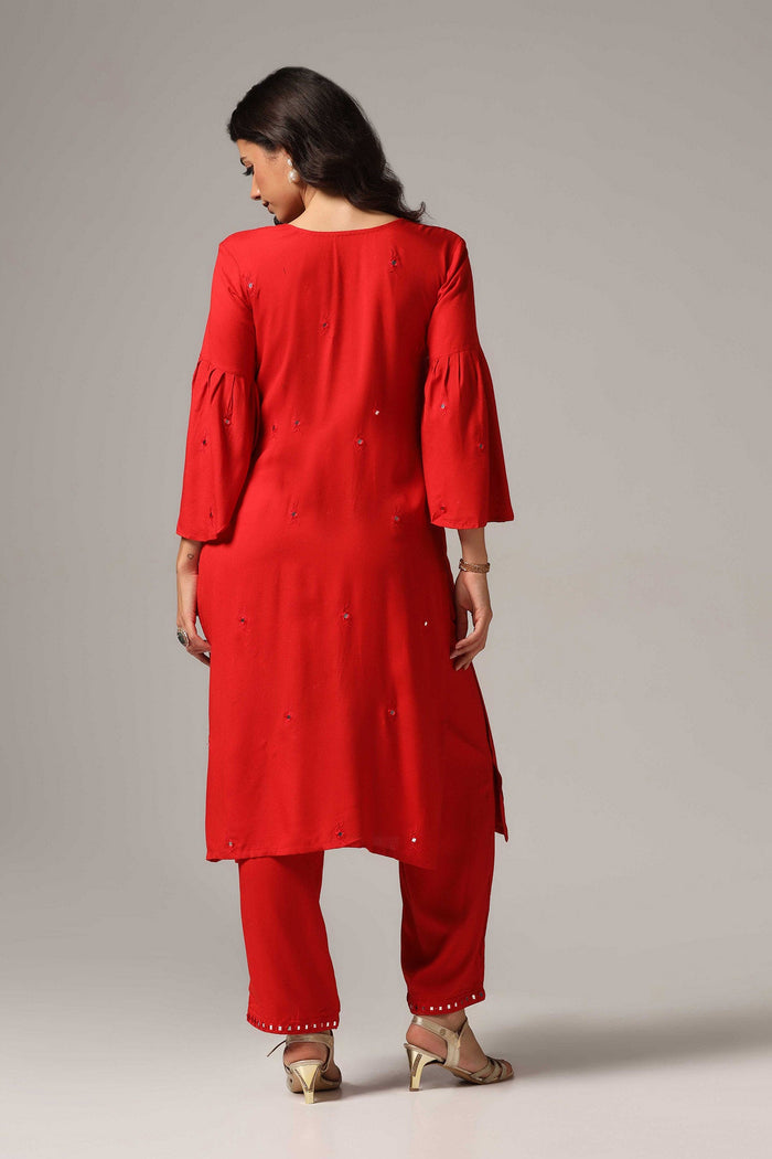 Red Rayon Kurti With Pants