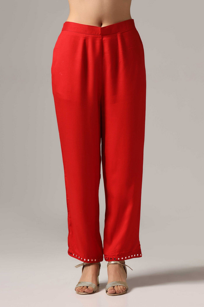 Red Rayon Kurti With Pants