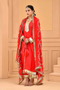 Red Silk Kurta Set With Embroidery