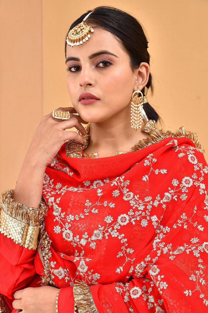 Red Silk Kurta Set With Embroidery