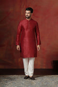 Red Solid Dupion Kurta Set