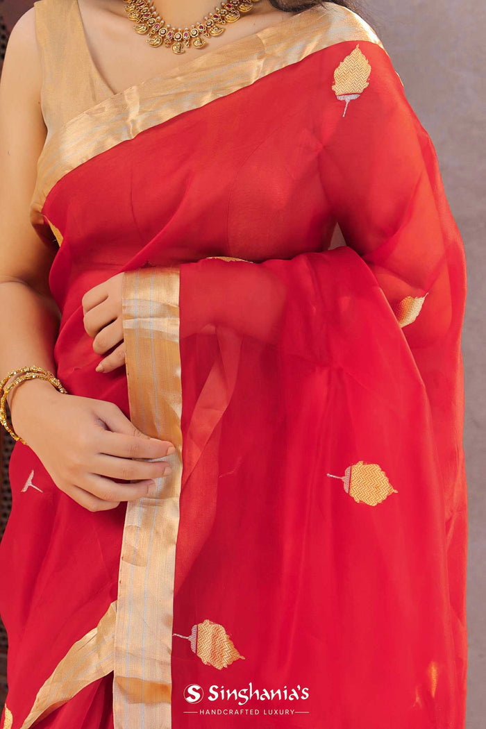 <img> Red Tissue Banarasi Silk Saree With Butti'S
